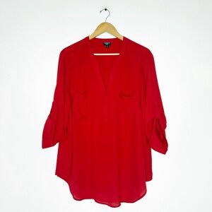 torrid Red V-Neck Roll-Sleeve Blouse